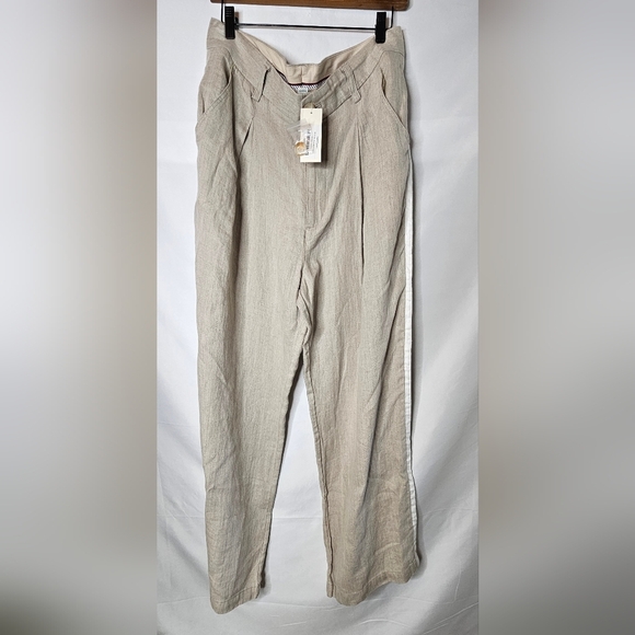 NWT Sundance Bellamy Pleated Linen Pants Size 16 Natural Beige Wide Leg - Picture 6 of 11